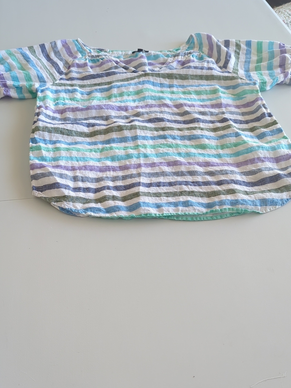 Talbot's Womens Striped Short-Sleeve Top - Mint, Lavender & White